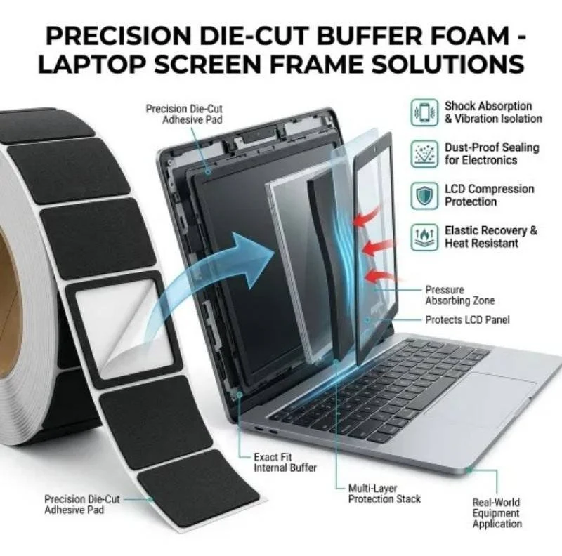 Diagram of buffer foam around a laptop screen frame
